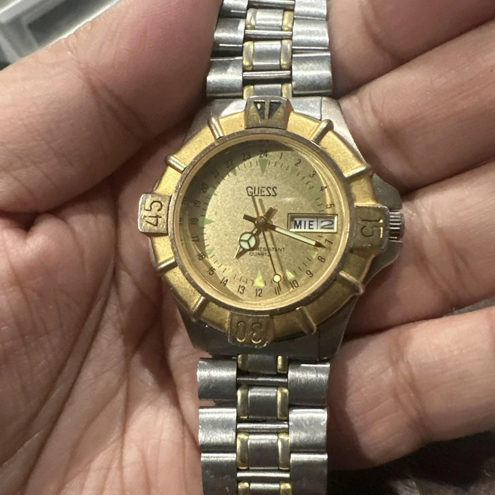 Working Guess Watch Unisex 40mm‎ Two Tone  Gold Dial Steel New Battery Fit 7in